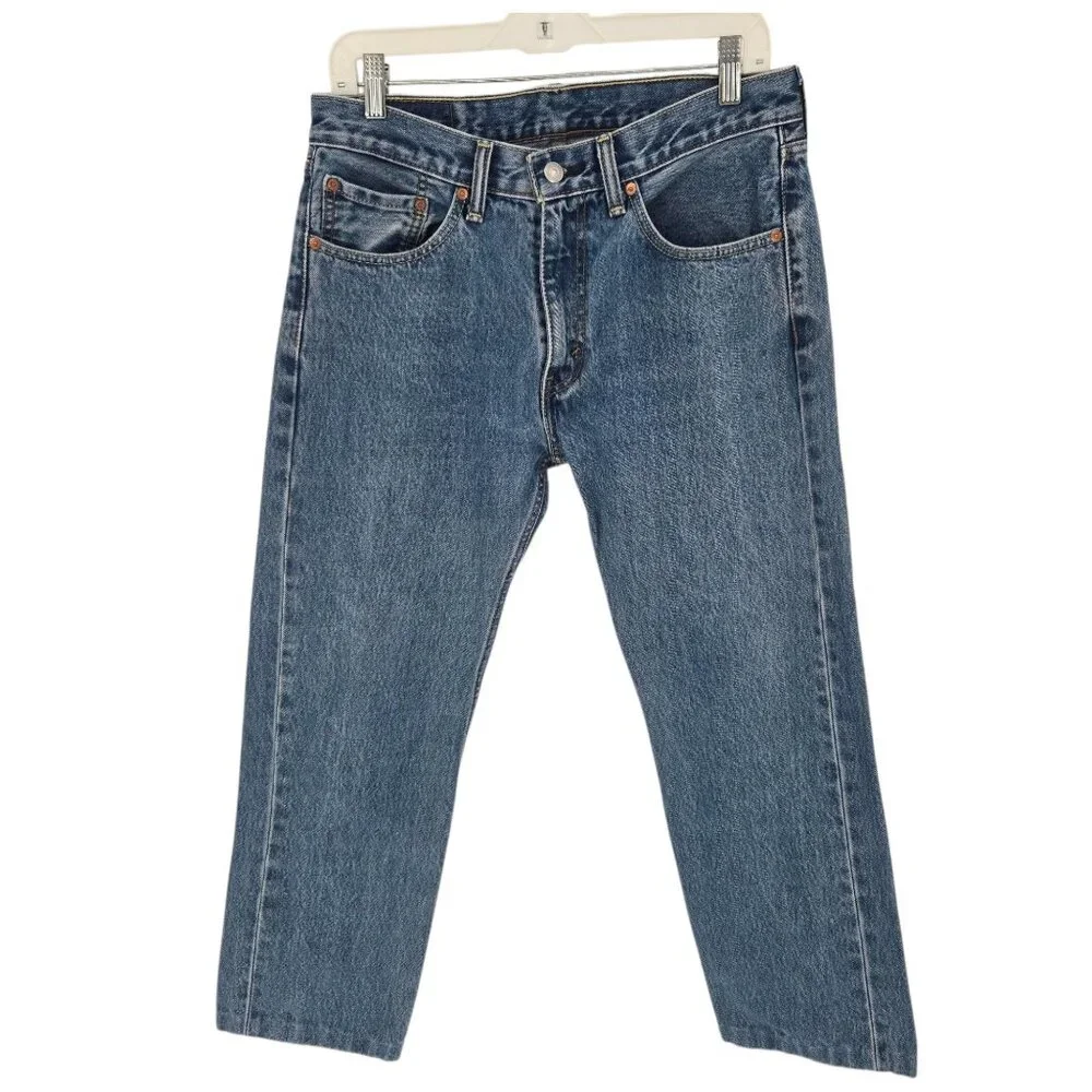Levis 505 mens size 32x30 on tag hemmed to 27 medium wash blue denim jeans